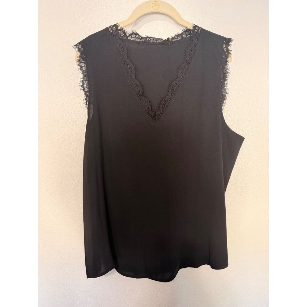 Unbranded Tank top Black V Neck with Lace Trim Rayon Like Woman's Size XL